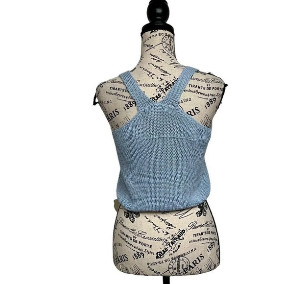 Jolie And Joy Light Blue Vneck Cropped Pullover Crochet Top M Boho Beach Peasent - Picture 4 of 10